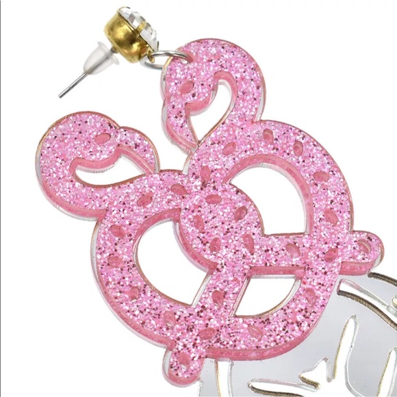 Pink flamingo mirror glitter heart earrings huge reflective silver oversized big - Picture 2 of 5